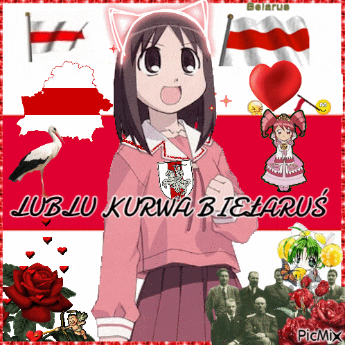 a picture of a girl with a cat ear and the words lublu kurwa bielarus on the bottom