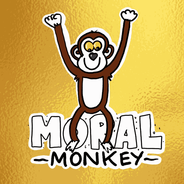 a sticker of a monkey with moral monkey written below it