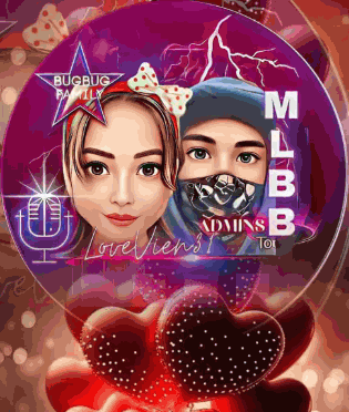 a cartoon of a man and a woman with the words bugbug family written on it