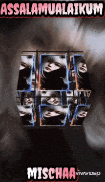 a cube with a woman 's face on it and the words assalamualaikum mischaa on the bottom