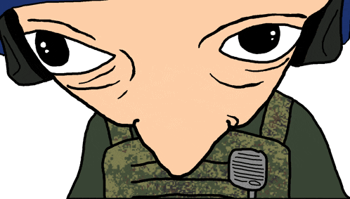 a cartoon drawing of a man wearing a helmet