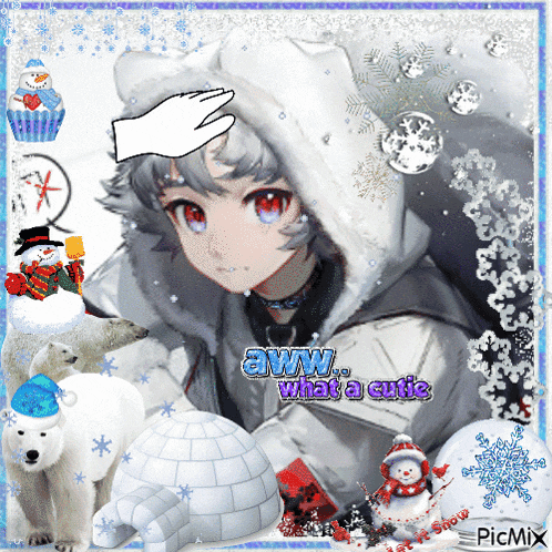 a picture of a boy in the snow with the words aww what a cutie on the bottom