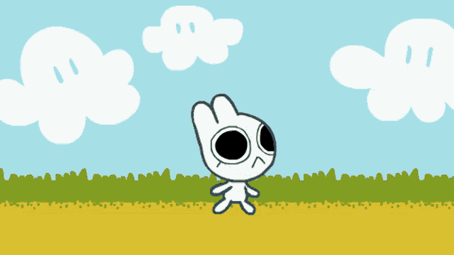 a cartoon character with a bandaged head is walking in a field