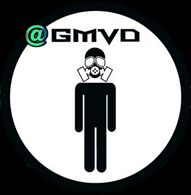 a man wearing a gas mask is in a white circle with the word gmvd on it