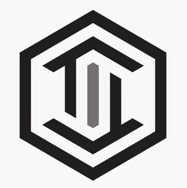 a black and white logo with the letter t in the center