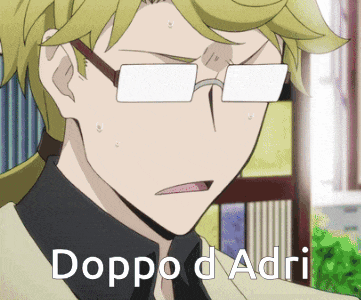 a close up of a man wearing glasses with the words doppo d adri written below him
