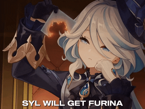 a picture of a girl with the words syl will get furina on it