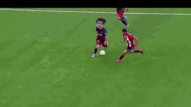 a group of soccer players are playing a game of soccer on a soccer field .