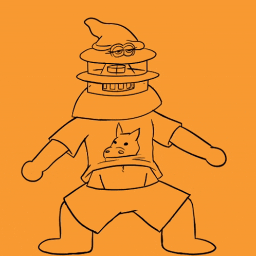 a drawing of a cartoon character with a cat on his shirt