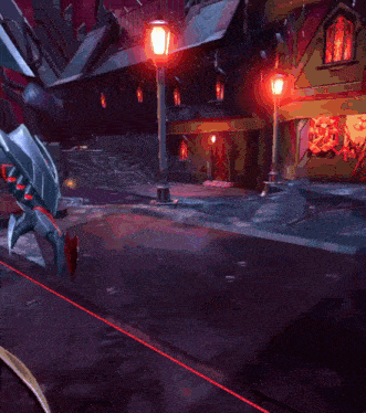 a video game character with red eyes and a red v on her head