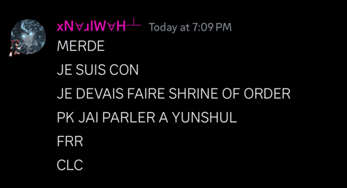 a screenshot of a message that says merde je suis con