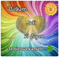 a colorful background with the words welkom juli 31 dagen 31 nieuwe kansen