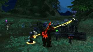 a group of people are playing a video game and one of them is holding a sword with a star on it
