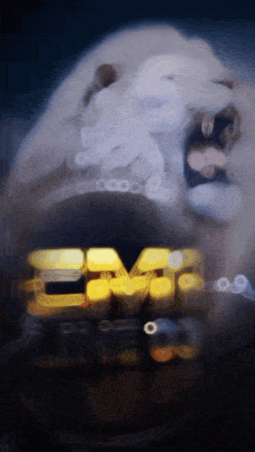 a blurry picture of a polar bear with the word emf visible