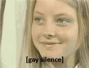 a close up of a woman 's face with the words ' gay silence ' on the bottom