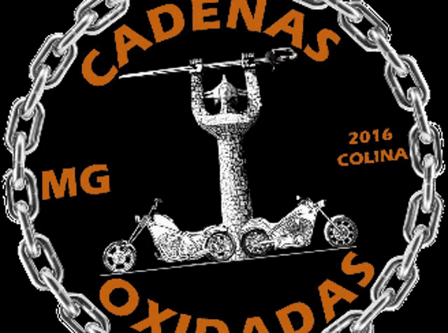 a logo for cadenas oxidadas shows a man lifting a barbell over a motorcycle