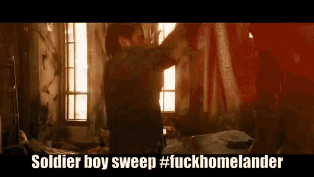 soldier boy sweep #fuckhomelander is written on the bottom of the screen
