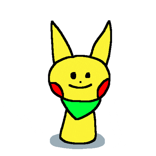 a cartoon drawing of a yellow bunny with a green scarf around its neck