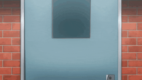 a brick wall with a blue door that has a lock on it
