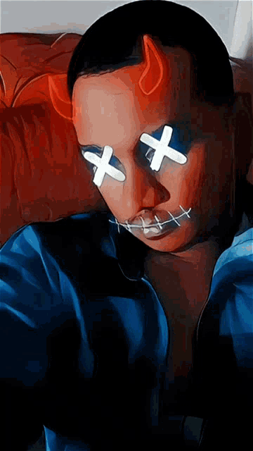 a drawing of a person with crosses on their face