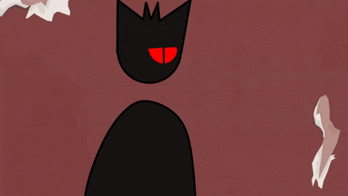 a black cartoon character with red eyes and a crown