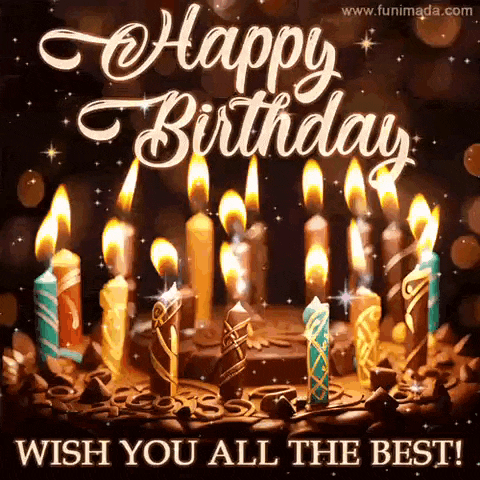 a happy birthday card with a cake and candles .