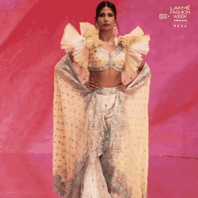 a model walks the ramp at lakme fashion week