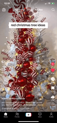 a screenshot of a tiktok video showing a red christmas tree ideas