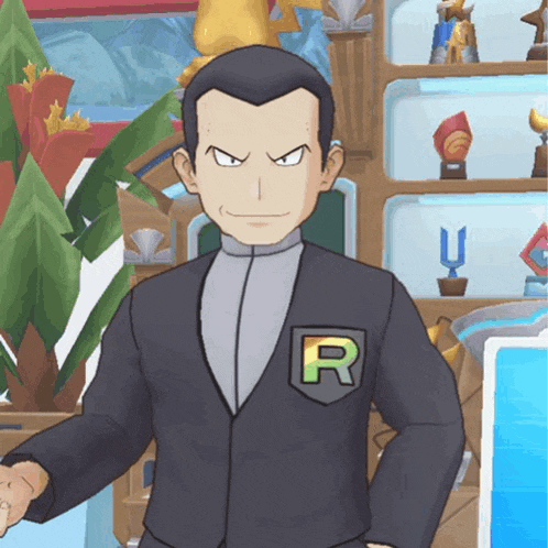 a man in a suit has a letter r in his pocket