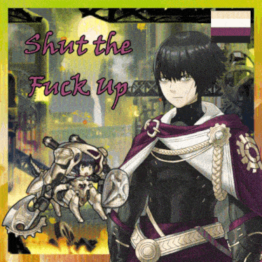 a picture of a man with the words shut the fuck up