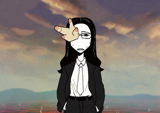 a black and white cartoon of a woman in a suit and tie