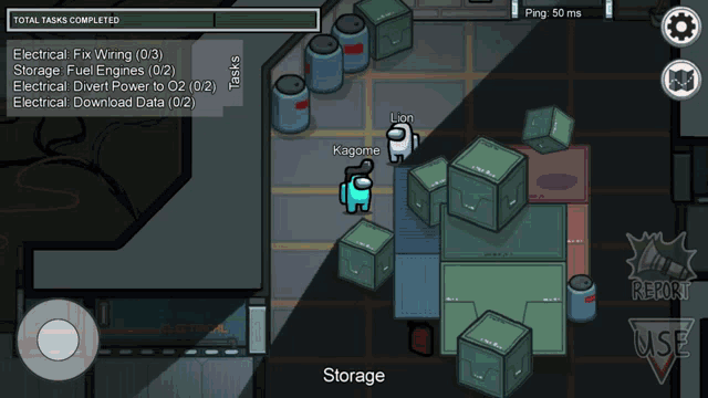 among us game showing a red beam coming out of a box