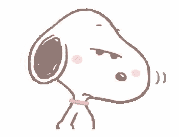 snoopy is making a funny face with his eyes closed and a pink collar .