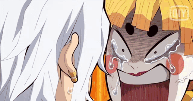 a cartoon character is crying and making a funny face