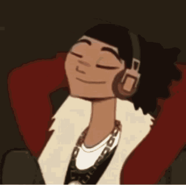 a cartoon drawing of a man wearing headphones and a necklace
