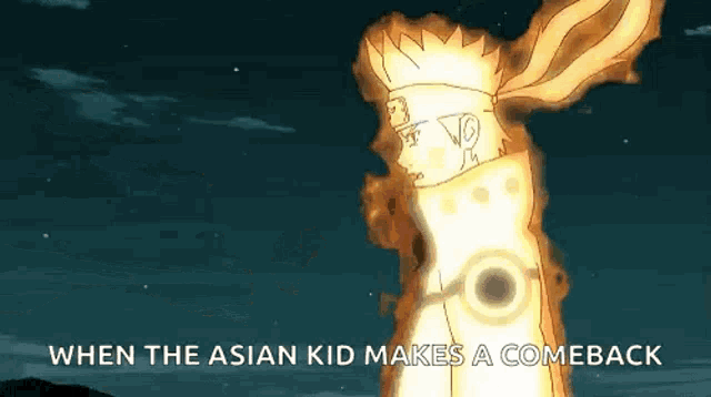 when the asian kid makes a comeback , a picture of a cartoon character with a glowing tail .