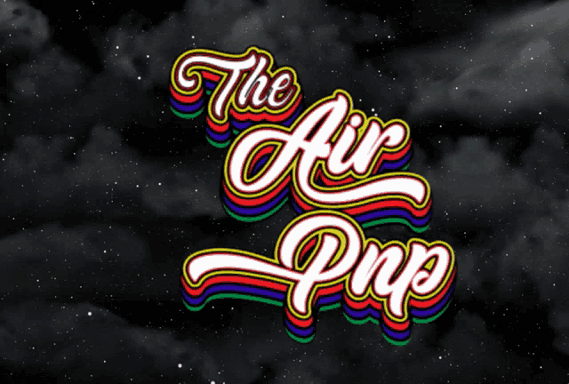 a colorful logo for the air pup against a cloudy sky