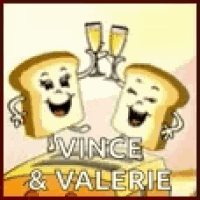 a cartoon of two slices of toast toasting with champagne .