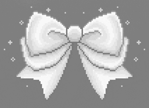 a pixel art illustration of a white bow on a gray background