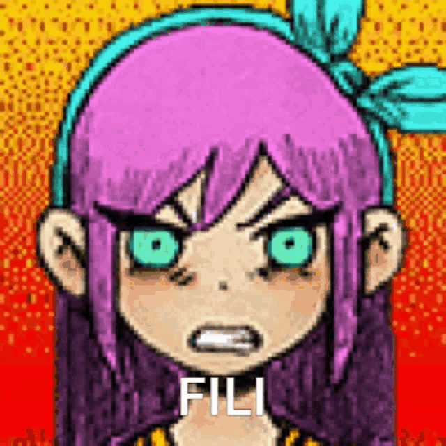 a pixel art drawing of a girl with pink hair and blue eyes .