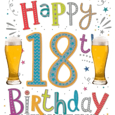 a happy 18th birthday greeting card with beer and balloons