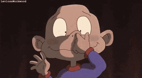 a cartoon character from rugrats is covering his nose with his hand .