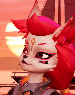a close up of a cartoon character 's face with a sailboat in the background