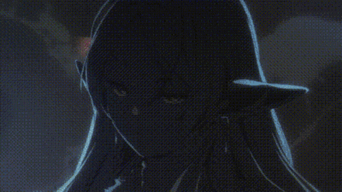 a pixelated image of a girl with purple hair holding a sword