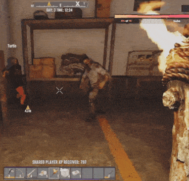 a screenshot of a video game shows a shared player xp received