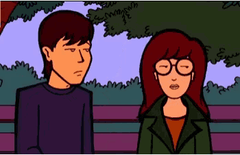 a cartoon of a man and woman sitting on a bench