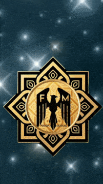 a logo for fusion musical has a bird in the center