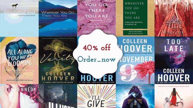 a collage of books with the words 40 % off order now on the bottom