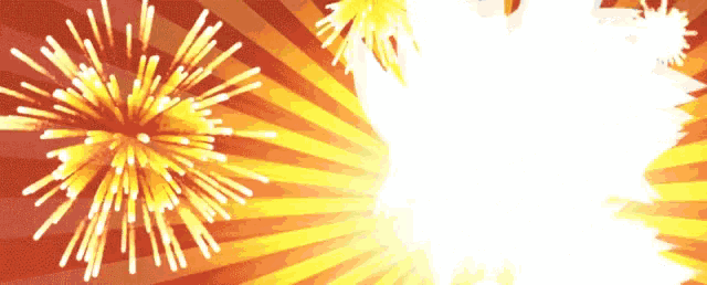 fireworks are exploding in the sky with a red and yellow background