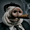 a pig is smoking a cigar in a suit and tie .